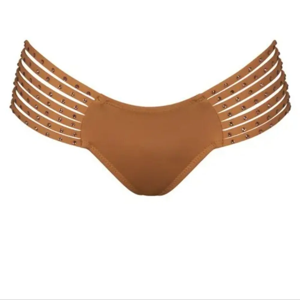 NWT Skims Rhinestone Strappy Bikini Swim Bottom PLUS 3X Almond